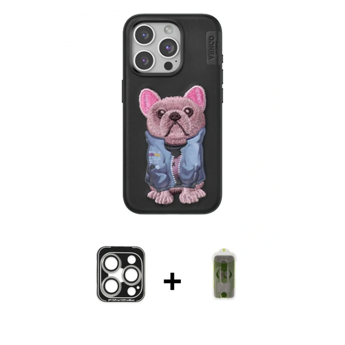MARSİLYAN™- iPhone 15 Pro Max Kılıf İz Minimal Koleksiyonu - Siyah Joko Magic 5D Hayalet Cam + PVD Metal Kamera Lens - GS