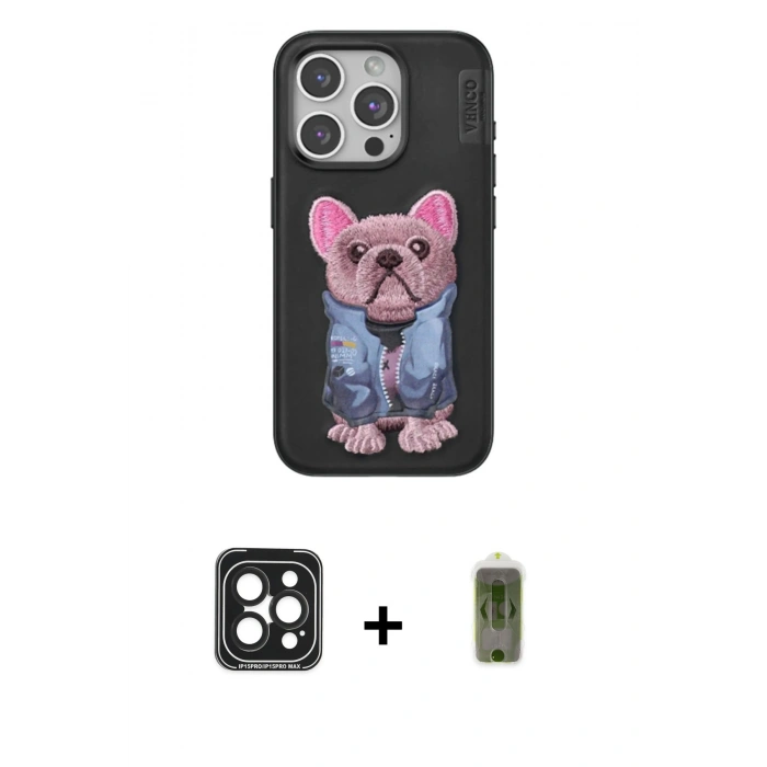 MARSİLYAN™- iPhone 15 Pro Max Kılıf İz Minimal Koleksiyonu - Siyah Joko Magic 5D Hayalet Cam + PVD Metal Kamera Lens - SH