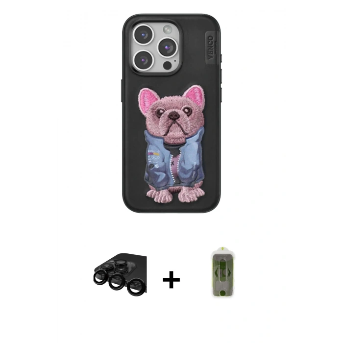 MARSİLYAN™- iPhone 15 Pro Max Kılıf İz Minimal Koleksiyonu - Siyah Joko Magic 5D Hayalet Cam + Raze Metal Kamera Lens - SH
