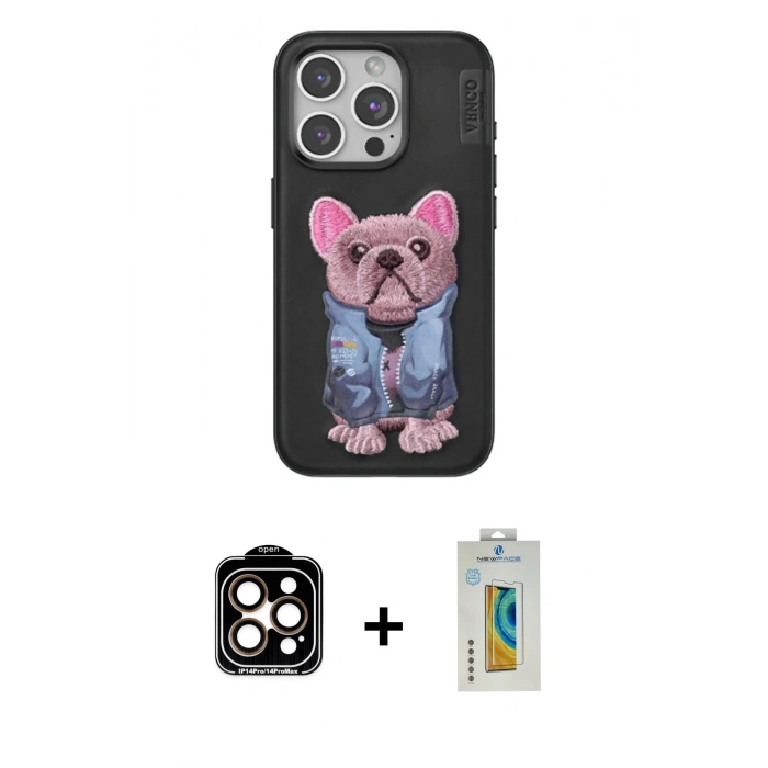 MARSİLYAN™- iPhone 15 Pro Max Kılıf İz Minimal Koleksiyonu - Siyah Polymer Nano Ekran Koruyucu + PVD Metal Kamera Lens - TU