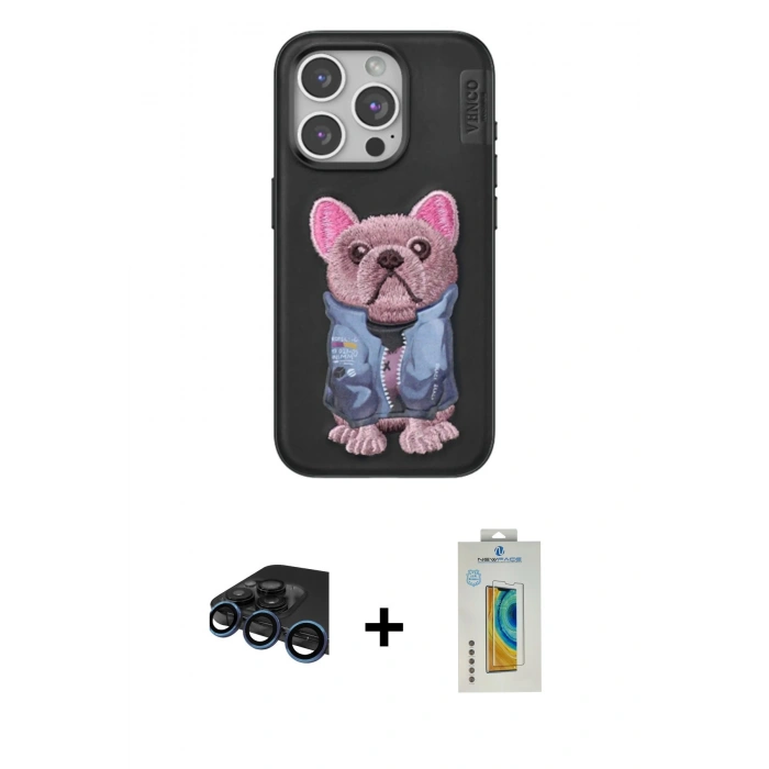 MARSİLYAN™- iPhone 15 Pro Max Kılıf İz Minimal Koleksiyonu - Siyah Polymer Nano Ekran Koruyucu + Raze Metal Kamera Lens - LT