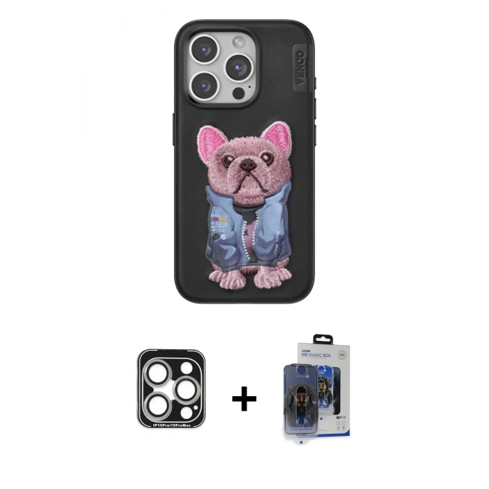 MARSİLYAN™- iPhone 15 Pro Max Kılıf İz Minimal Koleksiyonu - Siyah Vanessa Magic Cam + PVD Metal Kamera Lens - GS