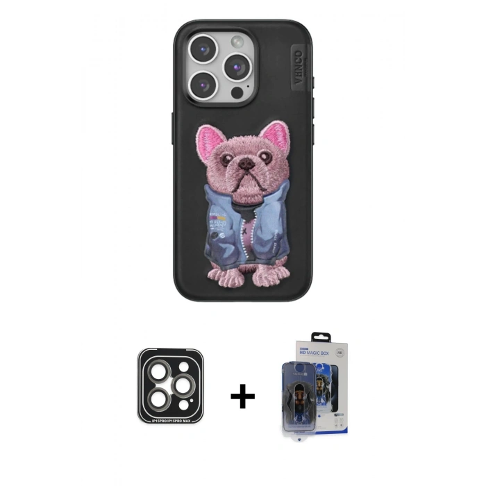MARSİLYAN™- iPhone 15 Pro Max Kılıf İz Minimal Koleksiyonu - Siyah Vanessa Magic Cam + PVD Metal Kamera Lens - GI