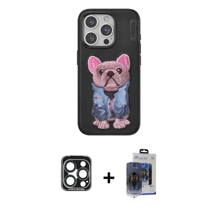 MARSİLYAN™- iPhone 15 Pro Max Kılıf İz Minimal Koleksiyonu - Siyah Vanessa Magic Cam + PVD Metal Kamera Lens - LT