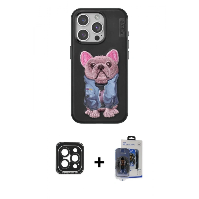 MARSİLYAN™- iPhone 15 Pro Max Kılıf İz Minimal Koleksiyonu - Siyah Vanessa Magic Cam + PVD Metal Kamera Lens - SH