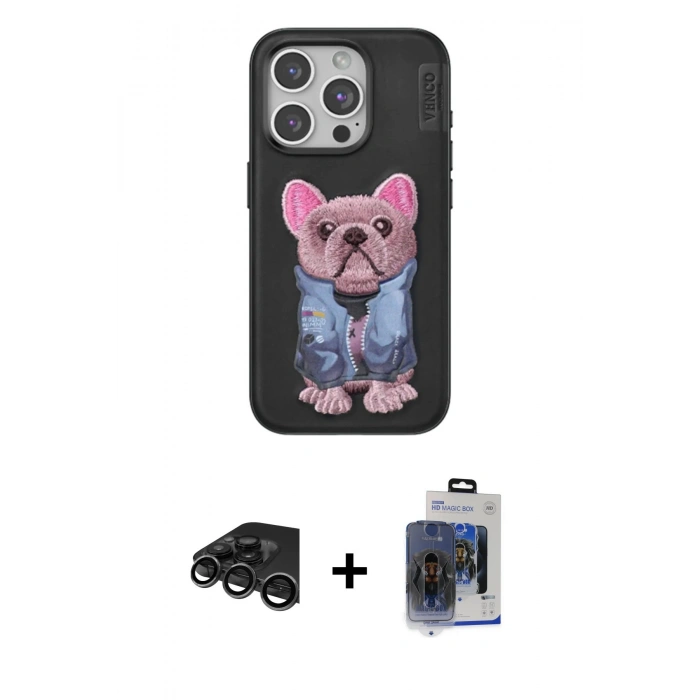 MARSİLYAN™- iPhone 15 Pro Max Kılıf İz Minimal Koleksiyonu - Siyah Vanessa Magic Cam + Raze Metal Kamera Lens - TMGI