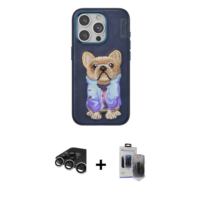 MARSİLYAN™- iPhone 15 Pro Max Kılıf İz Minimal Koleksiyonu - Siyah Vanessa Magic Hayalet Cam + Gümüş Raze Metal Kamera Lens
