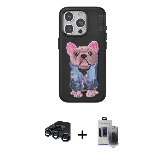MARSİLYAN™- iPhone 15 Pro Max Kılıf İz Minimal Koleksiyonu - Siyah Vanessa Magic Hayalet Cam + Raze Metal Kamera Lens - LT