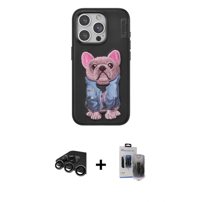 MARSİLYAN™- iPhone 15 Pro Max Kılıf İz Minimal Koleksiyonu - Siyah Vanessa Magic Hayalet Cam + Raze Metal Kamera Lens - TMGI