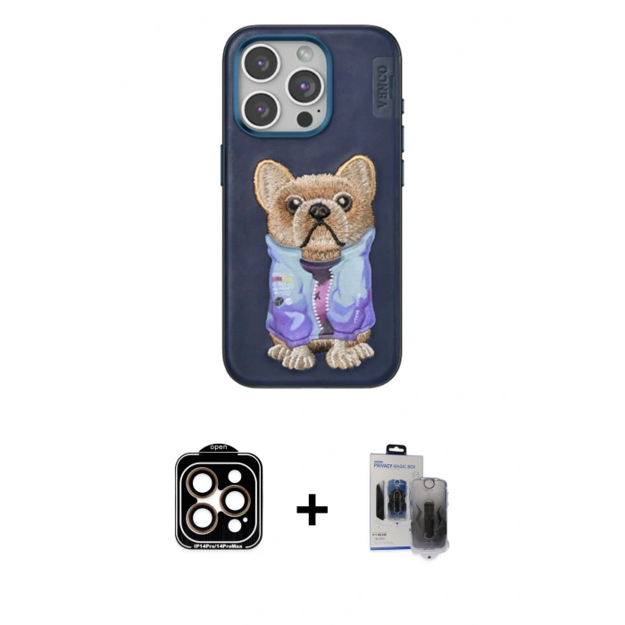 MARSİLYAN™- iPhone 15 Pro Max Kılıf İz Minimal Koleksiyonu - Siyah Vanessa Magic Hayalet Cam + Turuncu PVD Metal Kamera Lens