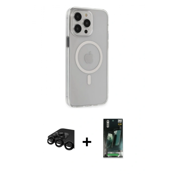 MARSİLYAN™- iPhone 15 Pro Max Kılıf Kıvılcım Asil Özel Seri - Şeffaf 360 Full Body Arka Koruyucu + Raze Metal Kamera Lens - SH