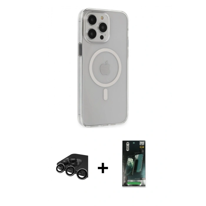 MARSİLYAN™- iPhone 15 Pro Max Kılıf Kıvılcım Asil Özel Seri - Şeffaf 360 Full Body Arka Koruyucu + Raze Metal Kamera Lens - TMGI