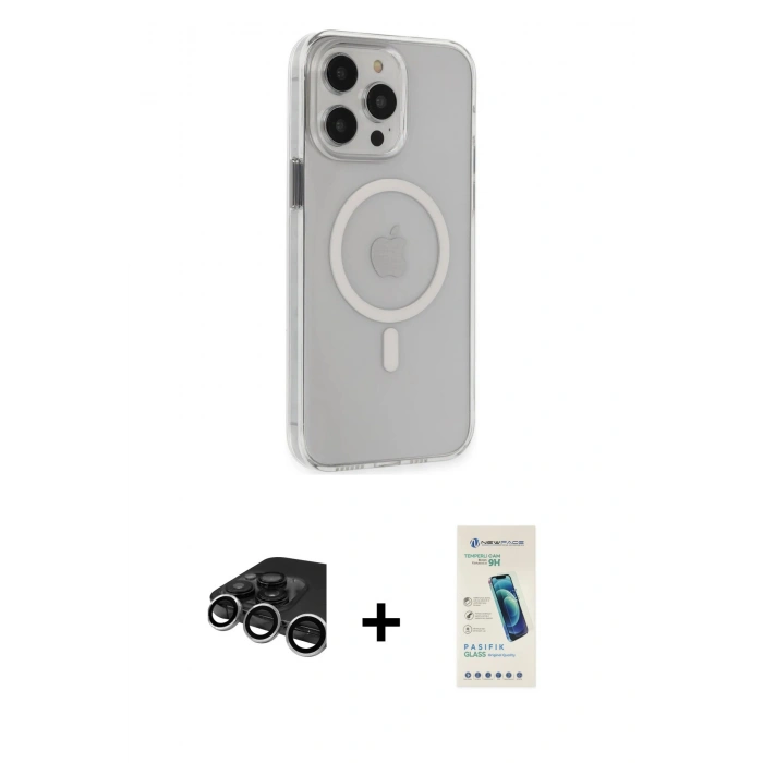 MARSİLYAN™- iPhone 15 Pro Max Kılıf Kıvılcım Asil Özel Seri - Şeffaf Pasifik Cam Ekran Koruyucu + Raze Metal Kamera Lens - GS