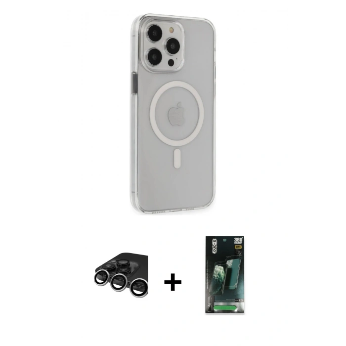 MARSİLYAN™- iPhone 15 Pro Max Kılıf Kıvılcım Asil Özel Seri - Siyah 360 Mat Full Body Arka Koruyucu + Gümüş Raze Metal Kamera Lens