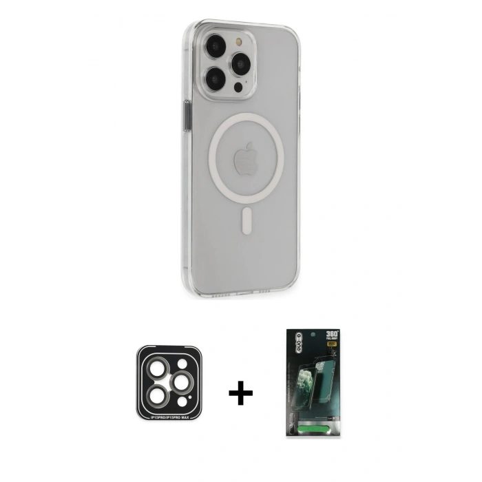 MARSİLYAN™- iPhone 15 Pro Max Kılıf Kıvılcım Asil Özel Seri - Siyah 360 Mat Full Body Arka Koruyucu + PVD Metal Kamera Lens - GI