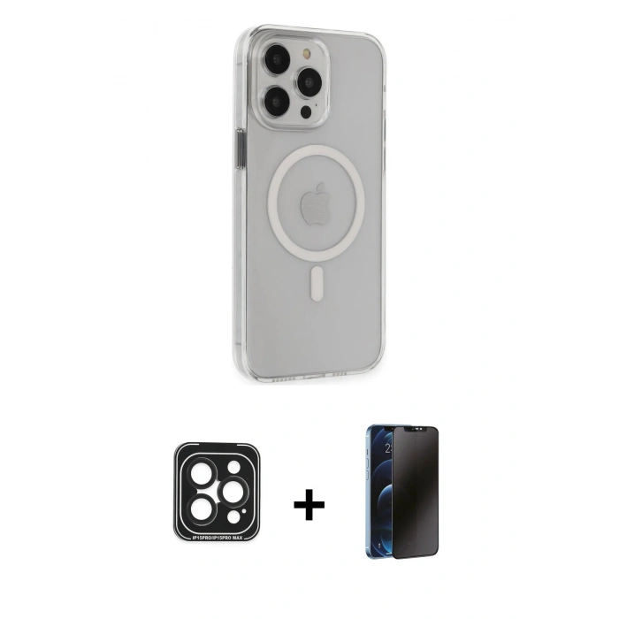 MARSİLYAN™- iPhone 15 Pro Max Kılıf Kıvılcım Asil Özel Seri - Siyah 3D Antistatik Hayalet Cam Ekran Koruyucu + PVD Metal Kamera Lens - SH