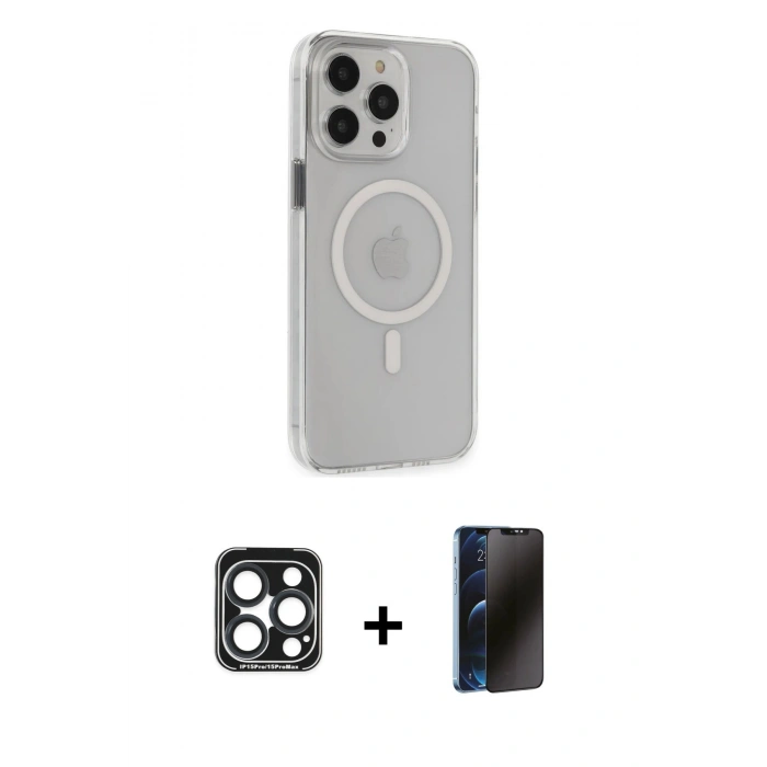 MARSİLYAN™- iPhone 15 Pro Max Kılıf Kıvılcım Asil Özel Seri - Siyah 3D Antistatik Hayalet Cam Ekran Koruyucu + PVD Metal Kamera Lens - LT