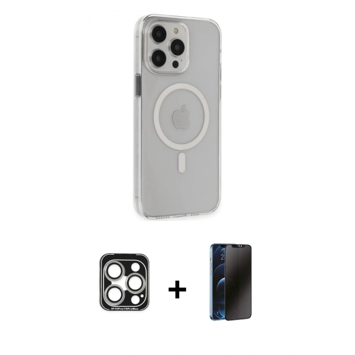 MARSİLYAN™- iPhone 15 Pro Max Kılıf Kıvılcım Asil Özel Seri - Siyah 3D Antistatik Hayalet Cam Ekran Koruyucu + PVD Metal Kamera Lens - GS
