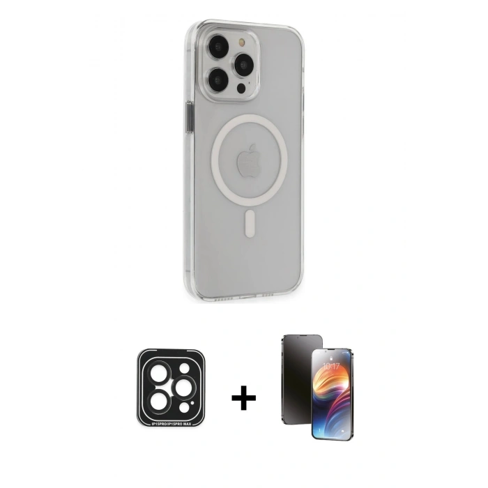 MARSİLYAN™- iPhone 15 Pro Max Kılıf Kıvılcım Asil Özel Seri - Siyah 3D Antistatik Mat Seramik Nano Ekran Koruyucu + PVD Metal Kamera Lens - SH