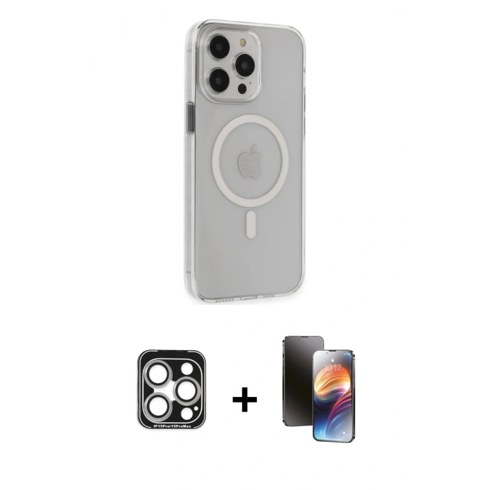 MARSİLYAN™- iPhone 15 Pro Max Kılıf Kıvılcım Asil Özel Seri - Siyah 3D Antistatik Mat Seramik Nano Ekran Koruyucu + PVD Metal Kamera Lens - GS