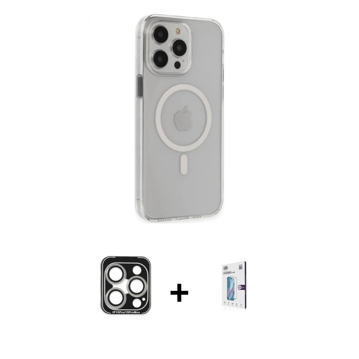 MARSİLYAN™- iPhone 15 Pro Max Kılıf Kıvılcım Asil Özel Seri - Siyah Bilvis 0.18mm Plus Cam Ekran Koruyucu + PVD Metal Kamera Lens - GS