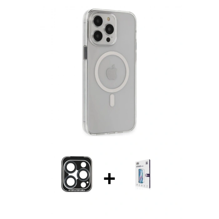 MARSİLYAN™- iPhone 15 Pro Max Kılıf Kıvılcım Asil Özel Seri - Siyah Bilvis 0.18mm Plus Cam Ekran Koruyucu + PVD Metal Kamera Lens - LT