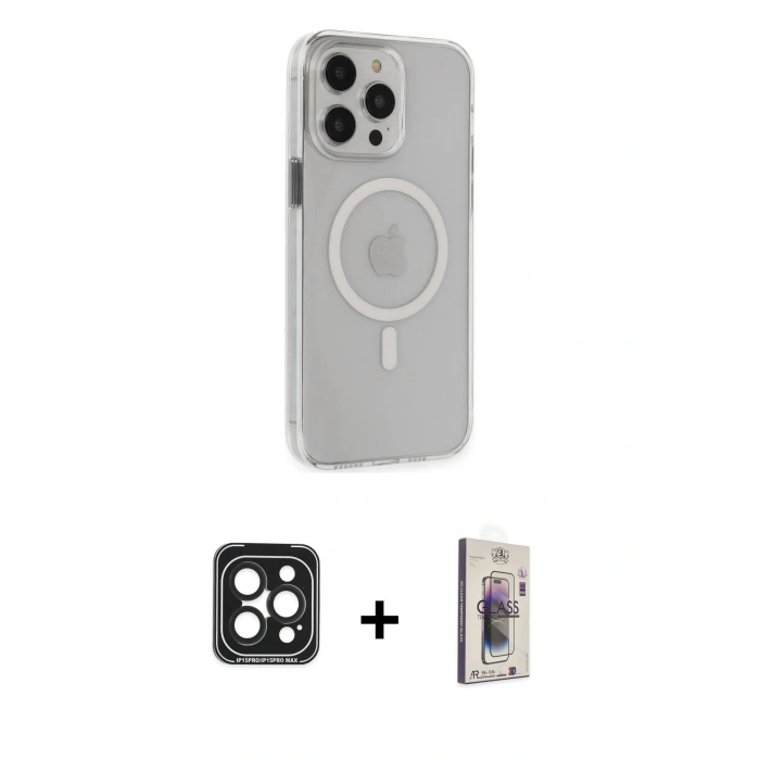 MARSİLYAN™- iPhone 15 Pro Max Kılıf Kıvılcım Asil Özel Seri - Siyah Bilvis 3D Cam Ekran Koruyucu + PVD Metal Kamera Lens - SH