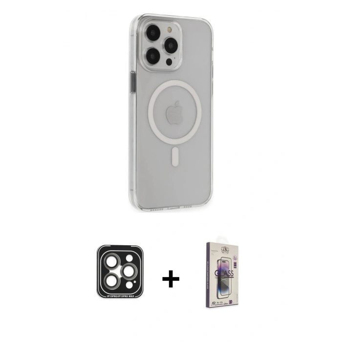 MARSİLYAN™- iPhone 15 Pro Max Kılıf Kıvılcım Asil Özel Seri - Siyah Bilvis 3D Cam Ekran Koruyucu + PVD Metal Kamera Lens - GI