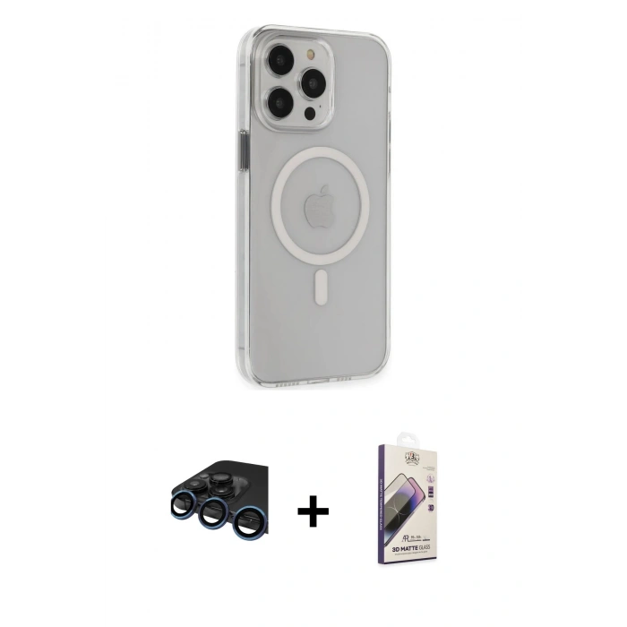 MARSİLYAN™- iPhone 15 Pro Max Kılıf Kıvılcım Asil Özel Seri - Siyah Bilvis 3D Mat Cam Ekran Koruyucu + Lacivert Raze Metal Kamera Lens