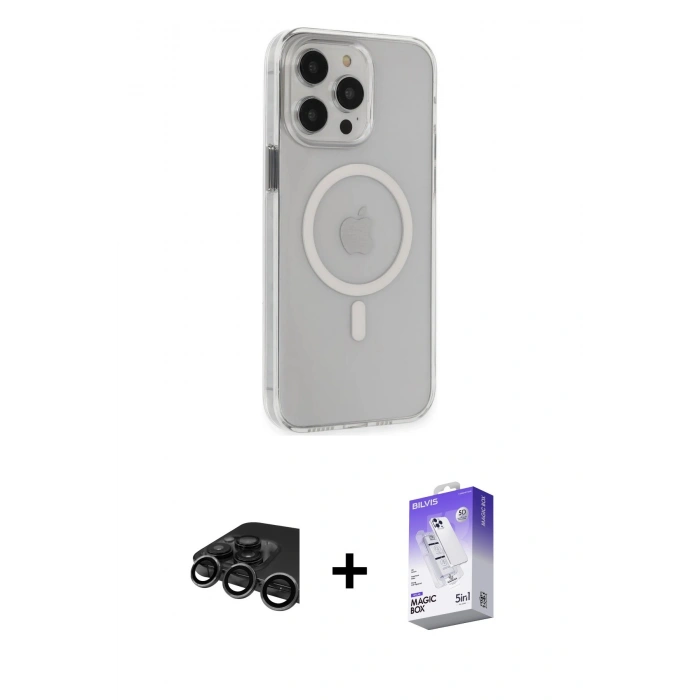 MARSİLYAN™- iPhone 15 Pro Max Kılıf Kıvılcım Asil Özel Seri - Siyah Bilvis 5in1 3D Magic Cam Ekran Koruyucu + Raze Metal Kamera Lens - TMGI