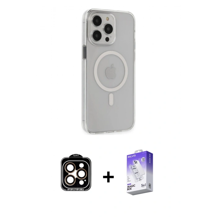MARSİLYAN™- iPhone 15 Pro Max Kılıf Kıvılcım Asil Özel Seri - Siyah Bilvis 5in1 3D Magic Cam Ekran Koruyucu + PVD Metal Kamera Lens - TU