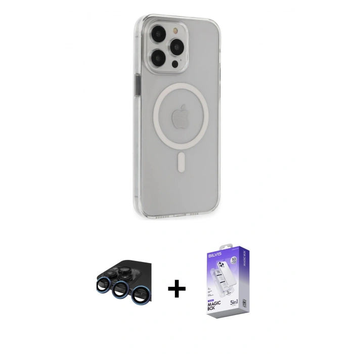 MARSİLYAN™- iPhone 15 Pro Max Kılıf Kıvılcım Asil Özel Seri - Siyah Bilvis 5in1 3D Magic Cam Ekran Koruyucu + Raze Metal Kamera Lens - LT