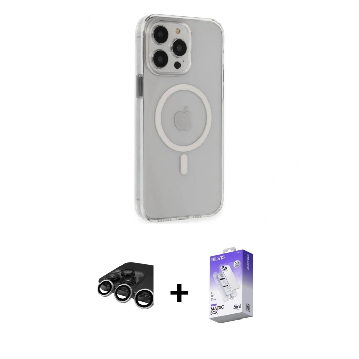 MARSİLYAN™- iPhone 15 Pro Max Kılıf Kıvılcım Asil Özel Seri - Siyah Bilvis 5in1 3D Magic Cam Ekran Koruyucu + Raze Metal Kamera Lens - GS