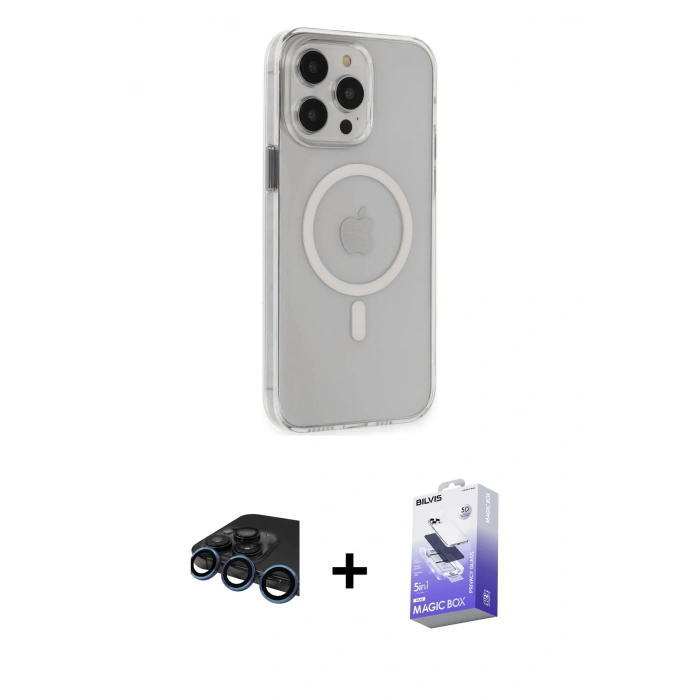 MARSİLYAN™- iPhone 15 Pro Max Kılıf Kıvılcım Asil Özel Seri - Siyah Bilvis 5in1 5D Magic Hayalet Cam Ekran Koruyucu + Raze Metal Kamera Lens - LT