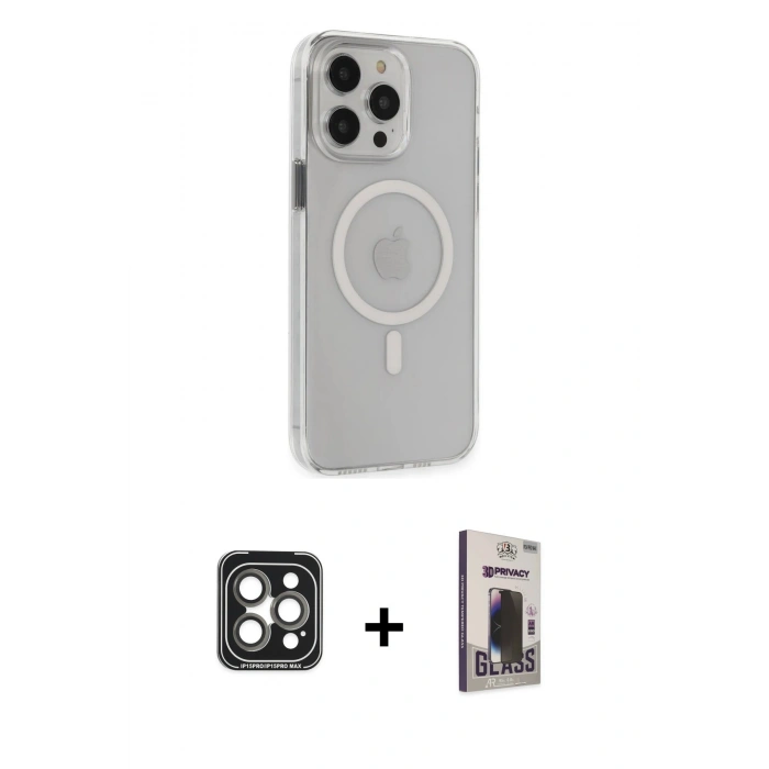 MARSİLYAN™- iPhone 15 Pro Max Kılıf Kıvılcım Asil Özel Seri - Siyah Bilvis Hayalet Cam Ekran Koruyucu + PVD Metal Kamera Lens - GI