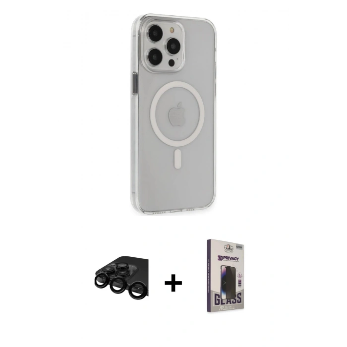 MARSİLYAN™- iPhone 15 Pro Max Kılıf Kıvılcım Asil Özel Seri - Siyah Bilvis Hayalet Cam Ekran Koruyucu + Raze Metal Kamera Lens - SH