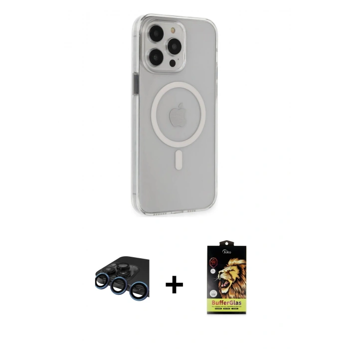 MARSİLYAN™- iPhone 15 Pro Max Kılıf Kıvılcım Asil Özel Seri - Siyah Buffer Cam Ekran Koruyucu + Lacivert Raze Metal Kamera Lens