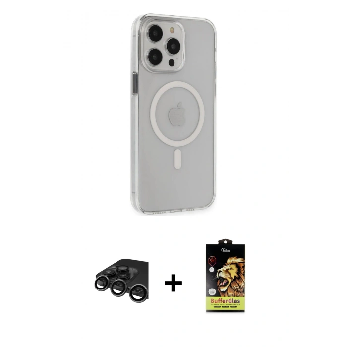 MARSİLYAN™- iPhone 15 Pro Max Kılıf Kıvılcım Asil Özel Seri - Siyah Buffer Cam Ekran Koruyucu + Raze Metal Kamera Lens - TMGI