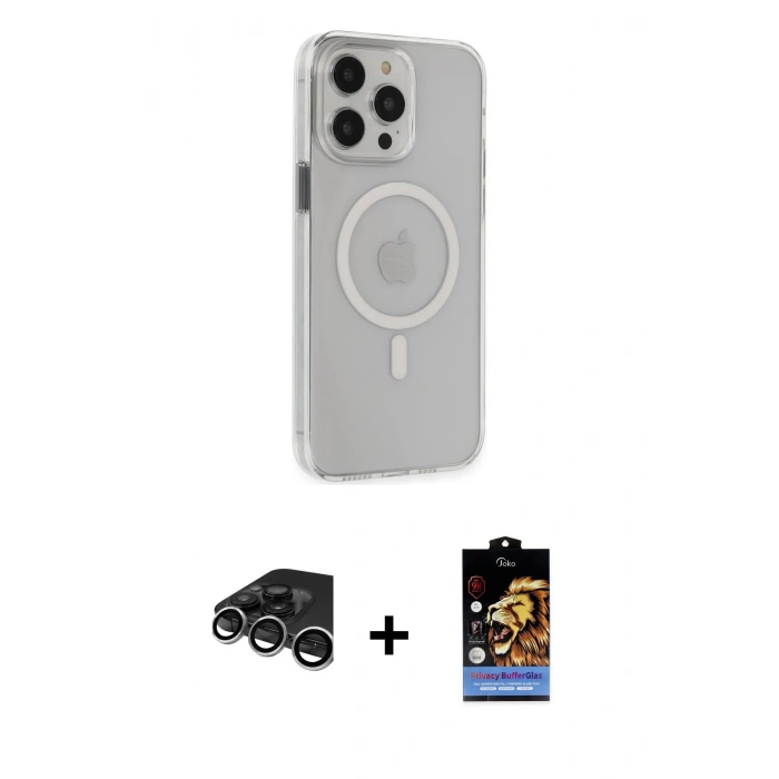MARSİLYAN™- iPhone 15 Pro Max Kılıf Kıvılcım Asil Özel Seri - Siyah Buffer Hayalet Cam Ekran Koruyucu + Gümüş Raze Metal Kamera Lens