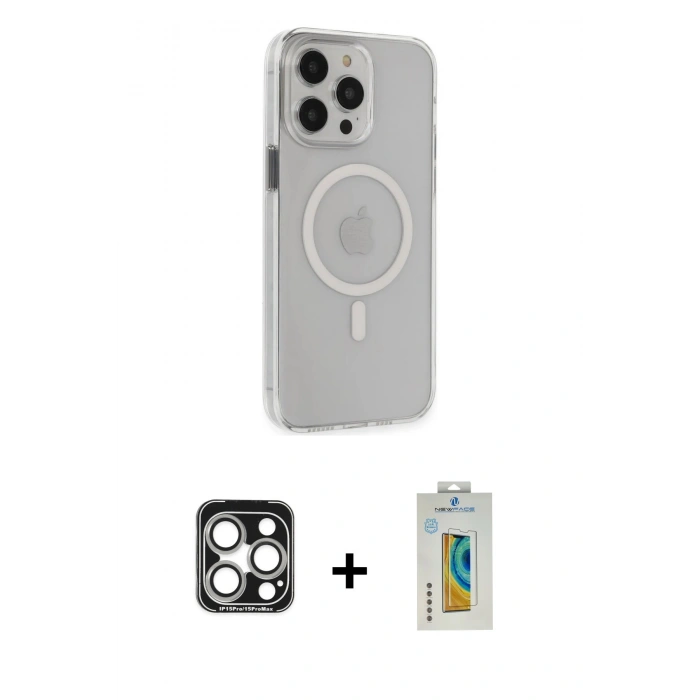 MARSİLYAN™- iPhone 15 Pro Max Kılıf Kıvılcım Asil Özel Seri - Siyah Polymer Nano Ekran Koruyucu + PVD Metal Kamera Lens - GS