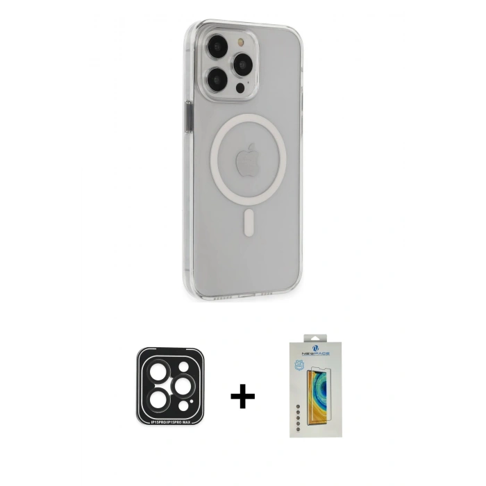MARSİLYAN™- iPhone 15 Pro Max Kılıf Kıvılcım Asil Özel Seri - Siyah Polymer Nano Ekran Koruyucu + PVD Metal Kamera Lens - SH