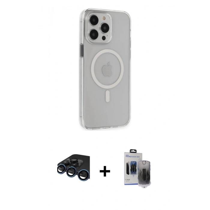 MARSİLYAN™- iPhone 15 Pro Max Kılıf Kıvılcım Asil Özel Seri - Siyah Vanessa Magic Hayalet Cam + Raze Metal Kamera Lens - LT