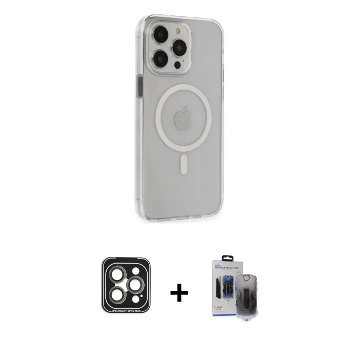 MARSİLYAN™- iPhone 15 Pro Max Kılıf Kıvılcım Asil Özel Seri - Siyah Vanessa Magic Hayalet Cam + PVD Metal Kamera Lens - GI