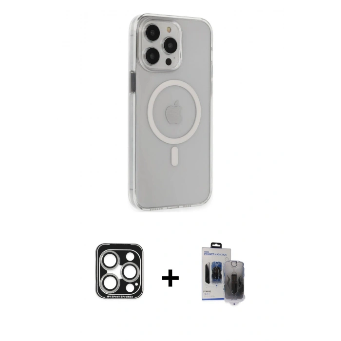 MARSİLYAN™- iPhone 15 Pro Max Kılıf Kıvılcım Asil Özel Seri - Siyah Vanessa Magic Hayalet Cam + PVD Metal Kamera Lens - GS