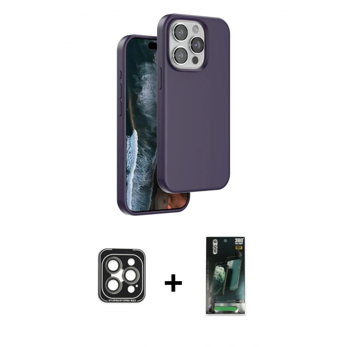 MARSİLYAN™- iPhone 15 Pro Max Kılıf Kıvılcım Çizgi Serisi - Şeffaf 360 Full Body Arka Koruyucu + PVD Metal Kamera Lens - GI