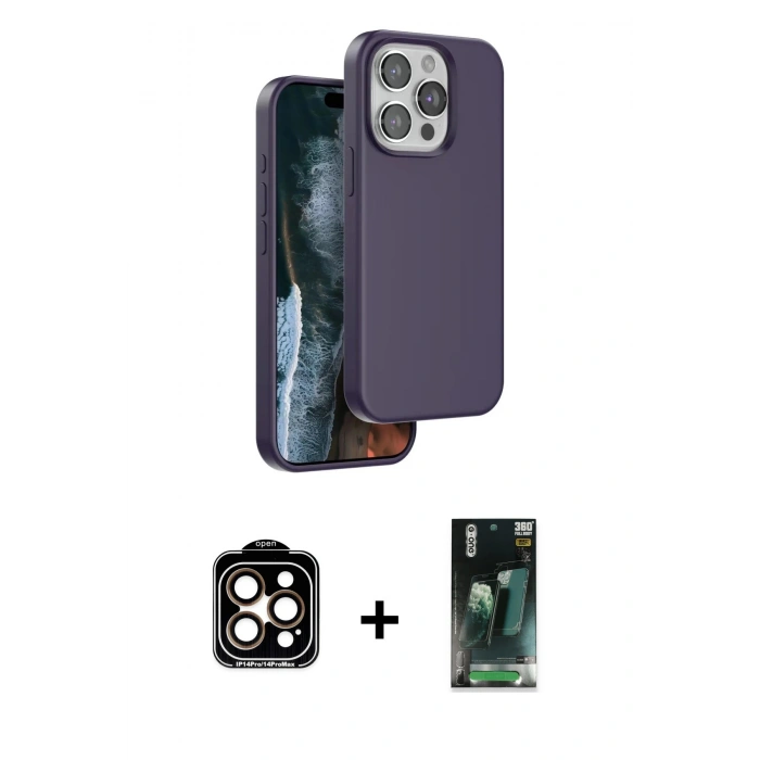 MARSİLYAN™- iPhone 15 Pro Max Kılıf Kıvılcım Çizgi Serisi - Şeffaf 360 Full Body Arka Koruyucu + PVD Metal Kamera Lens - TU