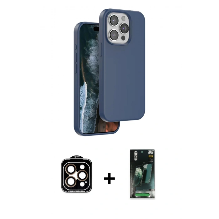 MARSİLYAN™- iPhone 15 Pro Max Kılıf Kıvılcım Çizgi Serisi - Şeffaf 360 Full Body Arka Koruyucu + PVD Metal Kamera Lens - TU