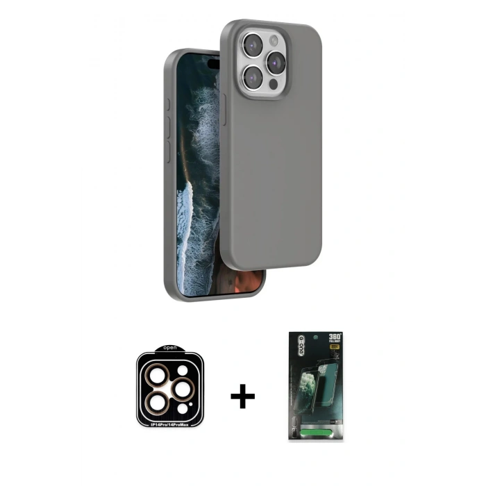 MARSİLYAN™- iPhone 15 Pro Max Kılıf Kıvılcım Çizgi Serisi - Şeffaf 360 Full Body Arka Koruyucu + PVD Metal Kamera Lens - TU