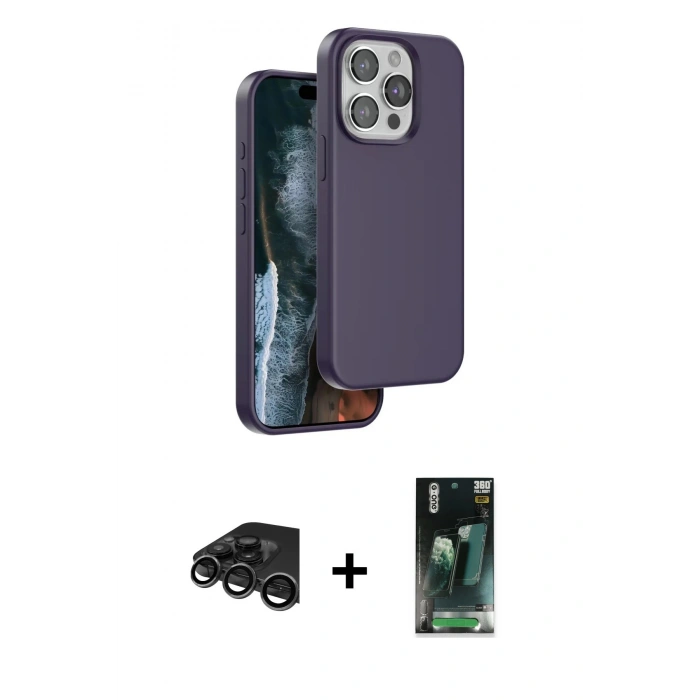 MARSİLYAN™- iPhone 15 Pro Max Kılıf Kıvılcım Çizgi Serisi - Şeffaf 360 Full Body Arka Koruyucu + Raze Metal Kamera Lens - TMGI