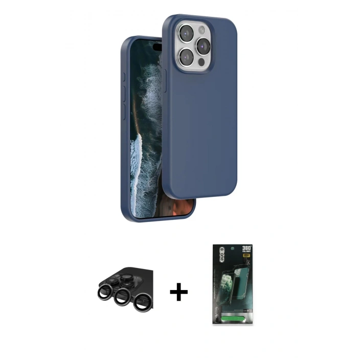 MARSİLYAN™- iPhone 15 Pro Max Kılıf Kıvılcım Çizgi Serisi - Şeffaf 360 Full Body Arka Koruyucu + Raze Metal Kamera Lens - TMGI